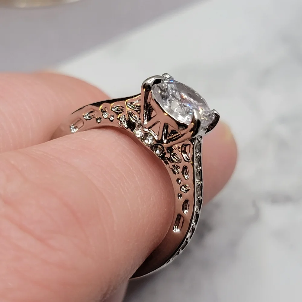 Solitaire Silver Diamond CZ Engagement Style Ring